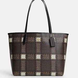 Coach Tote With Brushed Plaid Print